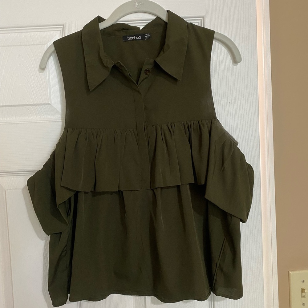 Boohoo Ruffle Button-Down Tank